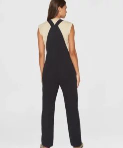 Knowledge Cotton Apparel Gale Straught Slub Yarn Jumpsuit Black Jet