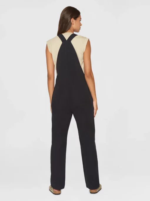 Knowledge Cotton Apparel Gale Straught Slub Yarn Jumpsuit Black Jet