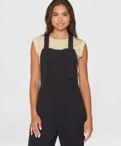 Knowledge Cotton Apparel Gale Straught Slub Yarn Jumpsuit Black Jet