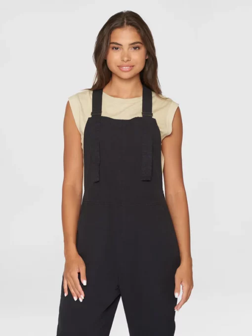 Knowledge Cotton Apparel Gale Straught Slub Yarn Jumpsuit Black Jet