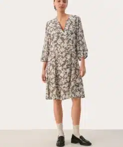 Part Two Botelle Dress Black Stitch Leaf Print