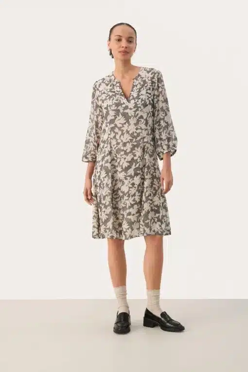 Part Two Botelle Dress Black Stitch Leaf Print