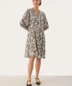Part Two Botelle Dress Black Stitch Leaf Print
