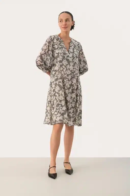 Part Two Botelle Dress Black Stitch Leaf Print