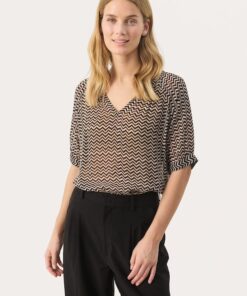 Part Two Popsy Blouse Small Black Zig Zag Print