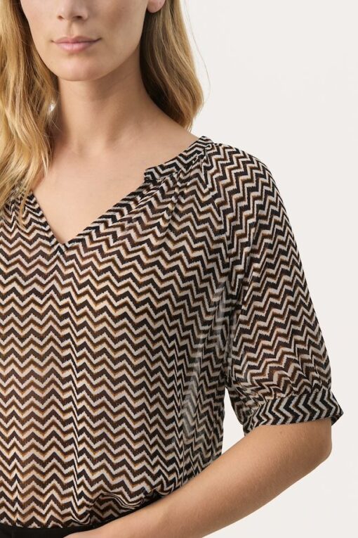 Part Two Popsy Blouse Small Black Zig Zag Print