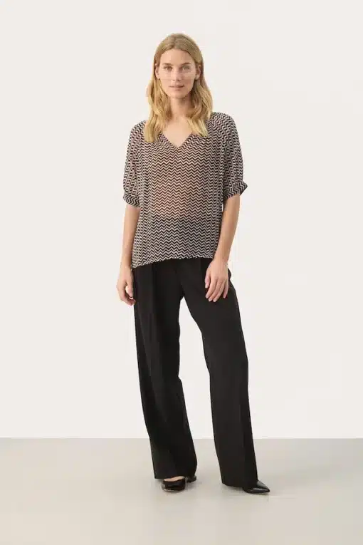Part Two Popsy Blouse Small Black Zig Zag Print
