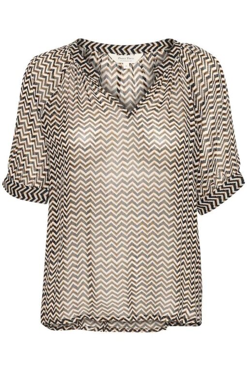 Part Two Popsy Blouse Small Black Zig Zag Print