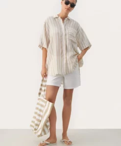 Part Two Garinen Linen Shirt White Pepper Stripe