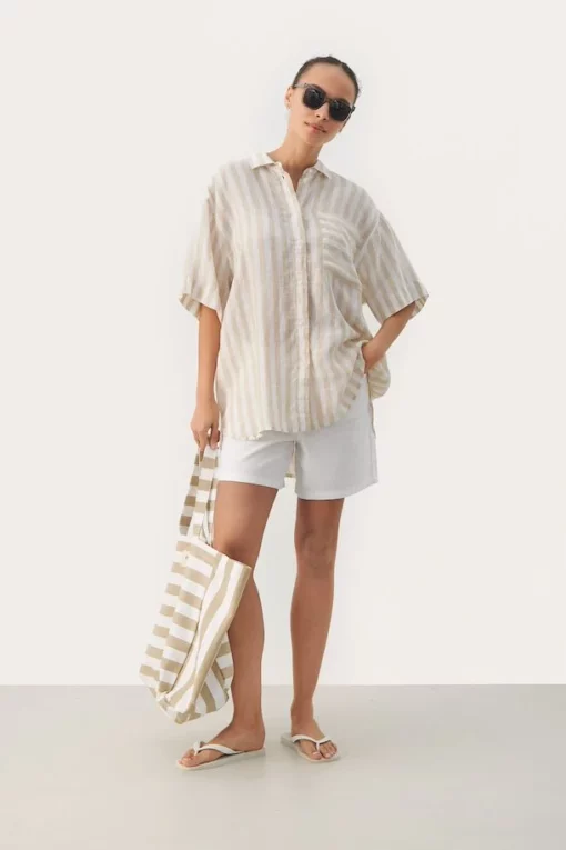 Part Two Garinen Linen Shirt White Pepper Stripe