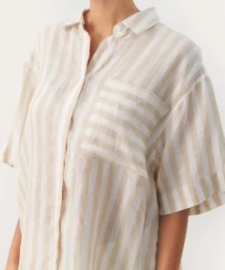 Part Two Garinen Linen Shirt White Pepper Stripe