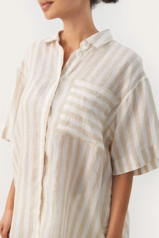 Part Two Garinen Linen Shirt White Pepper Stripe