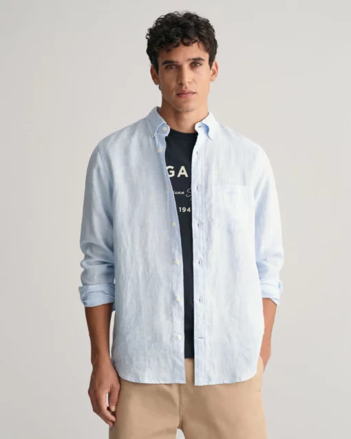 Gant Regular Linen Stripe Shirt Capri Blue