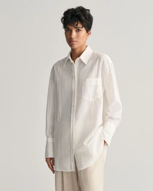 Gant Woman Seersucker Stripe Shirt White