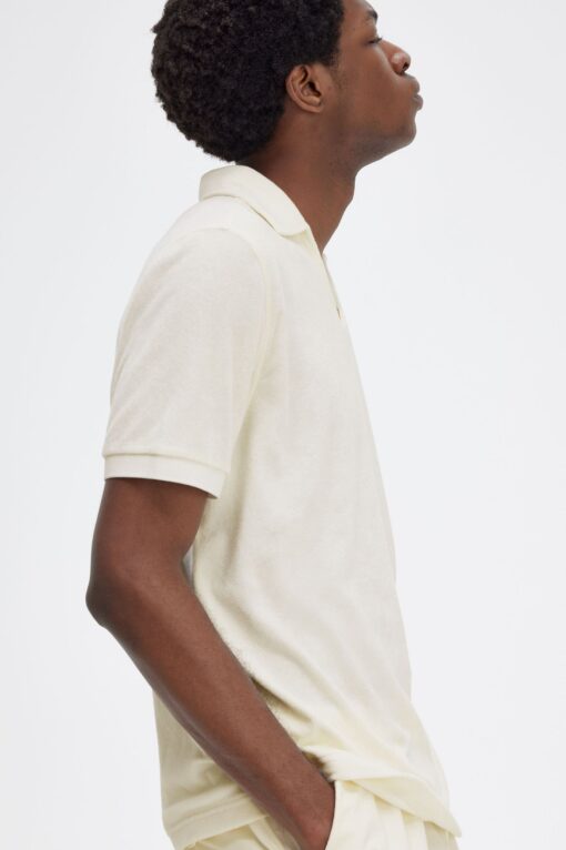 Fred Perry Open Collar Towelling Polo Shirt Ecru