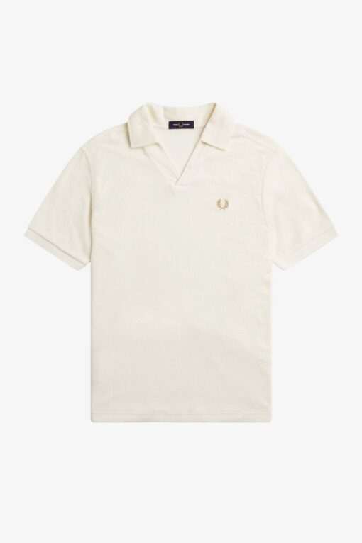 Fred Perry Open Collar Towelling Polo Shirt Ecru