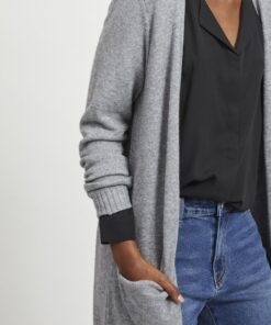 Vila Ril Long Knit Cardigan Medium Grey Melange