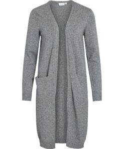 Vila Ril Long Knit Cardigan Medium Grey Melange
