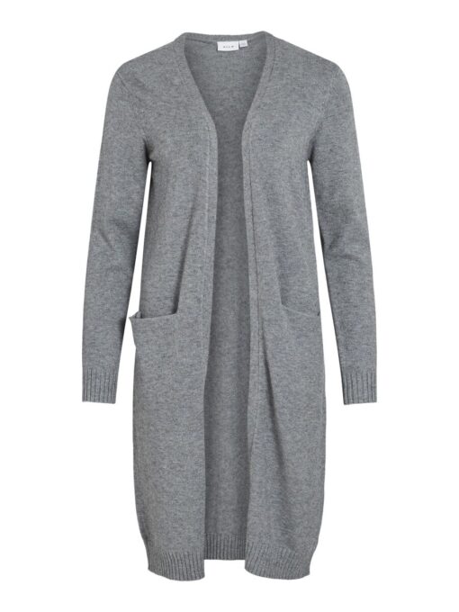 Vila Ril Long Knit Cardigan Medium Grey Melange