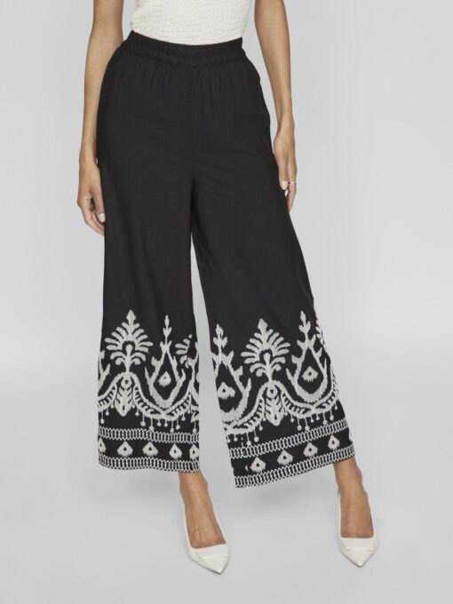 Vila Winnie Alethea Cropped Embro Pants Black