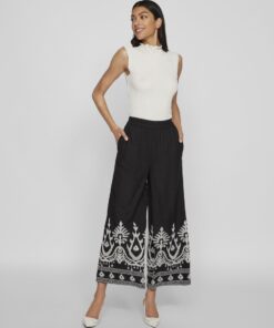 Vila Winnie Alethea Cropped Embro Pants Black