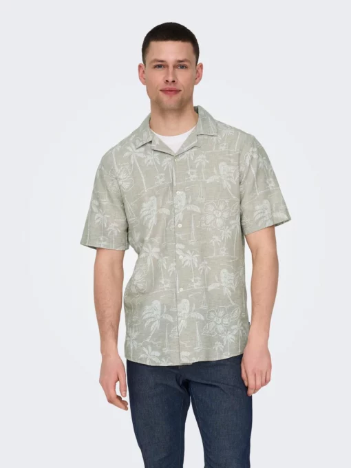 Only & Sons Caiden Life Resort Linen Shirt Grey