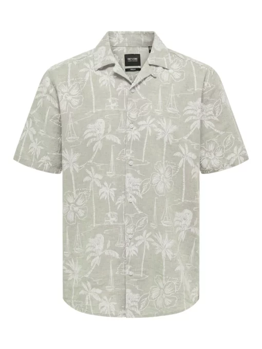 Only & Sons Caiden Life Resort Linen Shirt Grey