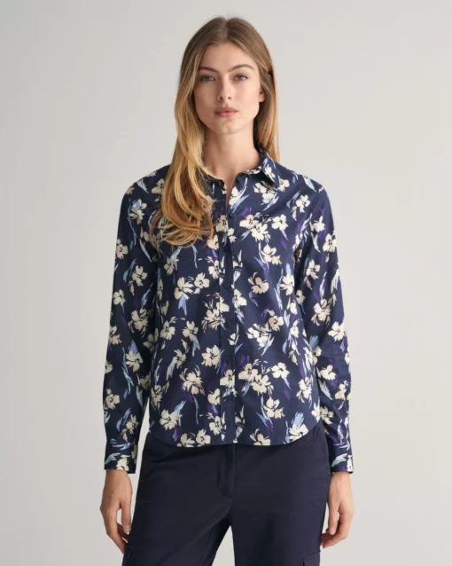 Gant Woman Floral Print Blouse Evening Blue