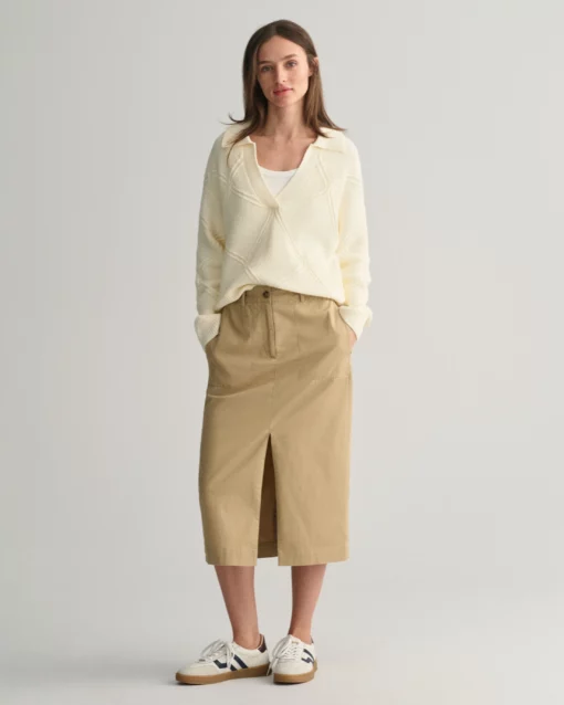 Gant Woman Chino Slit Skirt Dark Khaki