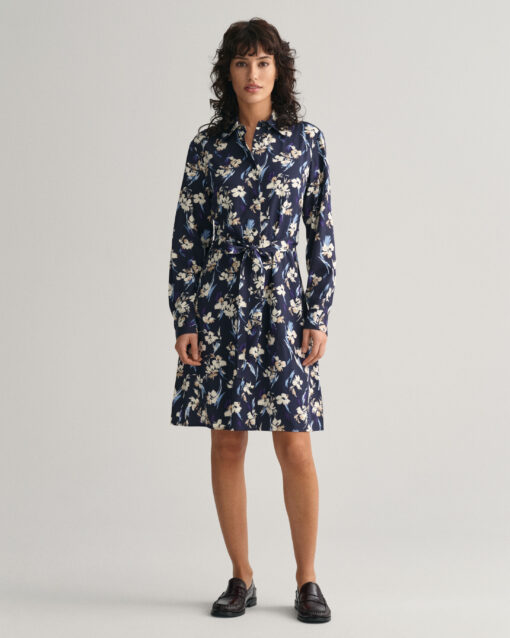 Gant Woman Slim Floral Print Shirt Dress Evening Blue