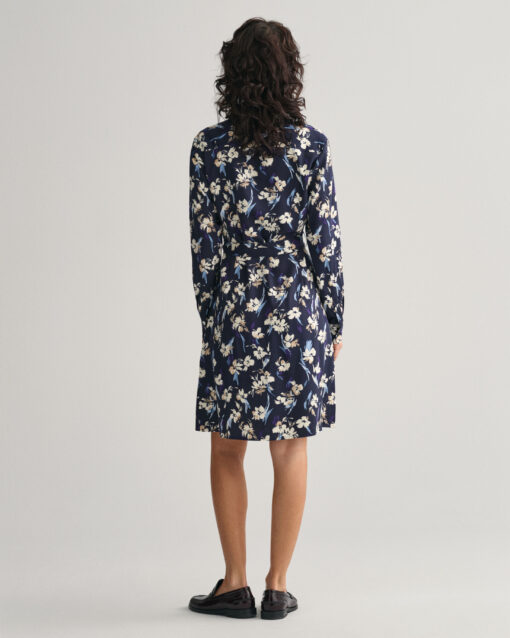 Gant Woman Slim Floral Print Shirt Dress Evening Blue