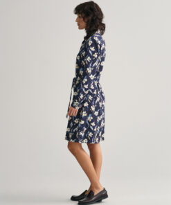 Gant Woman Slim Floral Print Shirt Dress Evening Blue