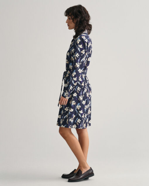 Gant Woman Slim Floral Print Shirt Dress Evening Blue