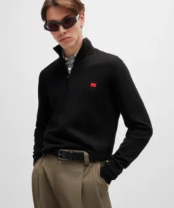 Hugo San Quintus Zip-Neck Sweater Black