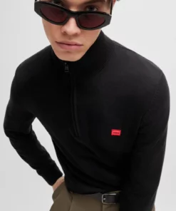 Hugo San Quintus Zip-Neck Sweater Black