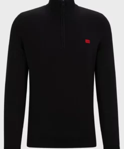 Hugo San Quintus Zip-Neck Sweater Black