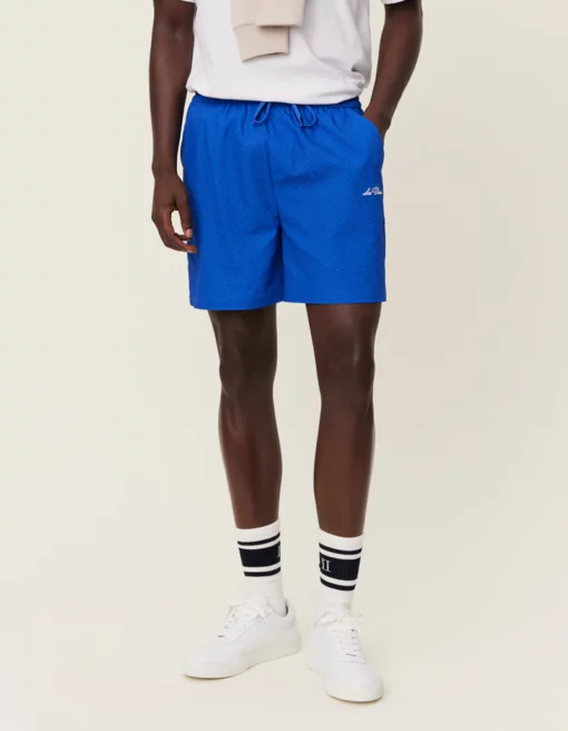 Les Deux Stan Seersucker Swim Shorts Surf Blue