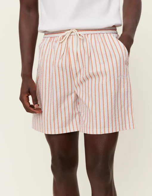 Les Deux Stan Stripe Seersucker Swim Shorts Ivory/Baked Papaya