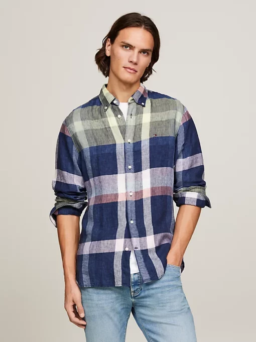 Tommy Hilfiger Linen Multi Check Shirt Carbon Navy / Multi