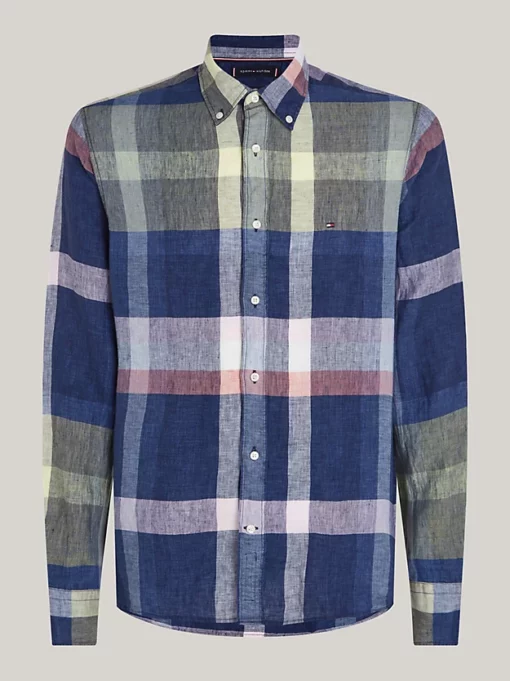 Tommy Hilfiger Linen Multi Check Shirt Carbon Navy / Multi