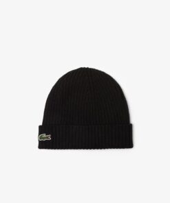 Lacoste Unisex Rib Knit Beanie Black