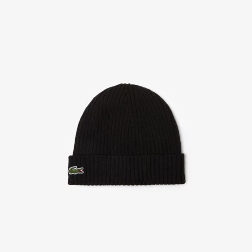 Lacoste Unisex Rib Knit Beanie Black