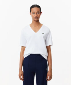 Lacoste Relaxed Fit Soft Cotton Jersey V-Neck T-shirt White