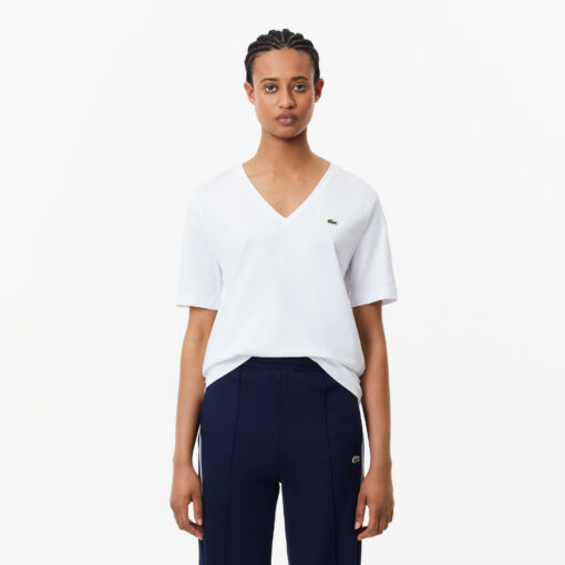 Lacoste Relaxed Fit Soft Cotton Jersey V-Neck T-shirt White