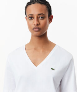 Lacoste Relaxed Fit Soft Cotton Jersey V-Neck T-shirt White