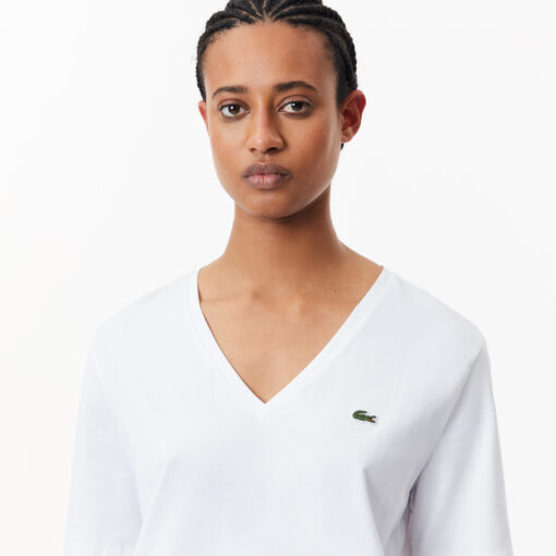 Lacoste Relaxed Fit Soft Cotton Jersey V-Neck T-shirt White