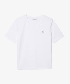 Lacoste Relaxed Fit Soft Cotton Jersey V-Neck T-shirt White