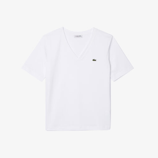 Lacoste Relaxed Fit Soft Cotton Jersey V-Neck T-shirt White