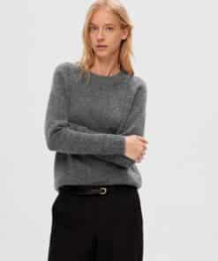 Selected Femme Lulu O-neck Knit Medium Grey Melange