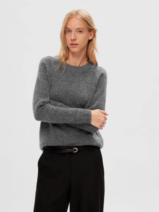 Selected Femme Lulu O-neck Knit Medium Grey Melange